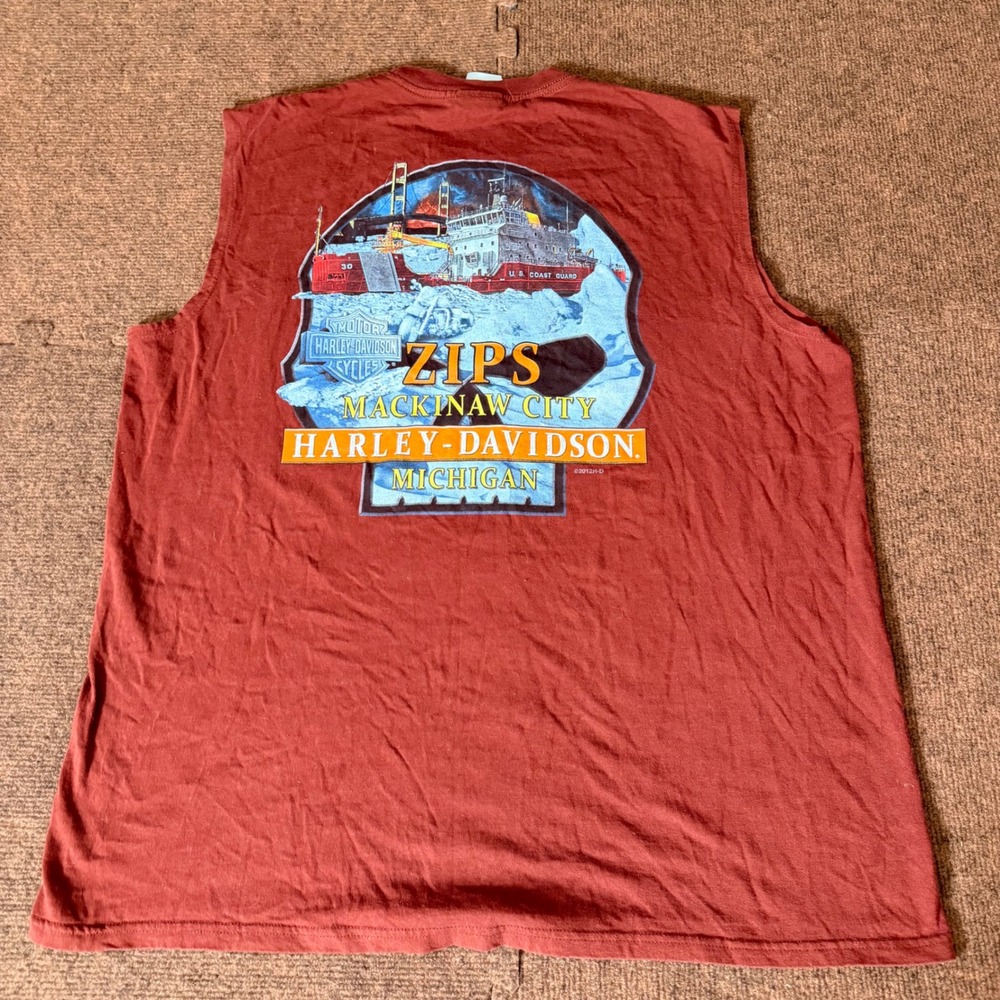 Harley Davidson Zips Mackinaw City Michigan Sleeveless Pocket T-Shirt Mens‎ 2XL